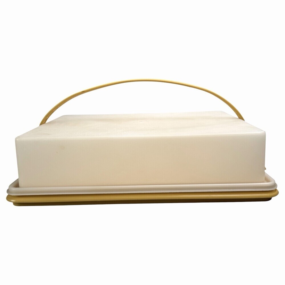 Tupperware Cake Taker 9x13 Sheet Cake Carrier Saver Harvest Gold Set w Handle